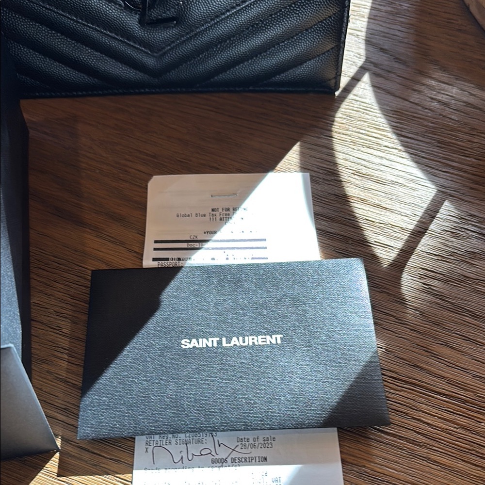 Authentic CASSANDRE ENVELOPE CHAIN X body purse-GRAIN DE POUDRE -black Receipt - Picture 4 of 9